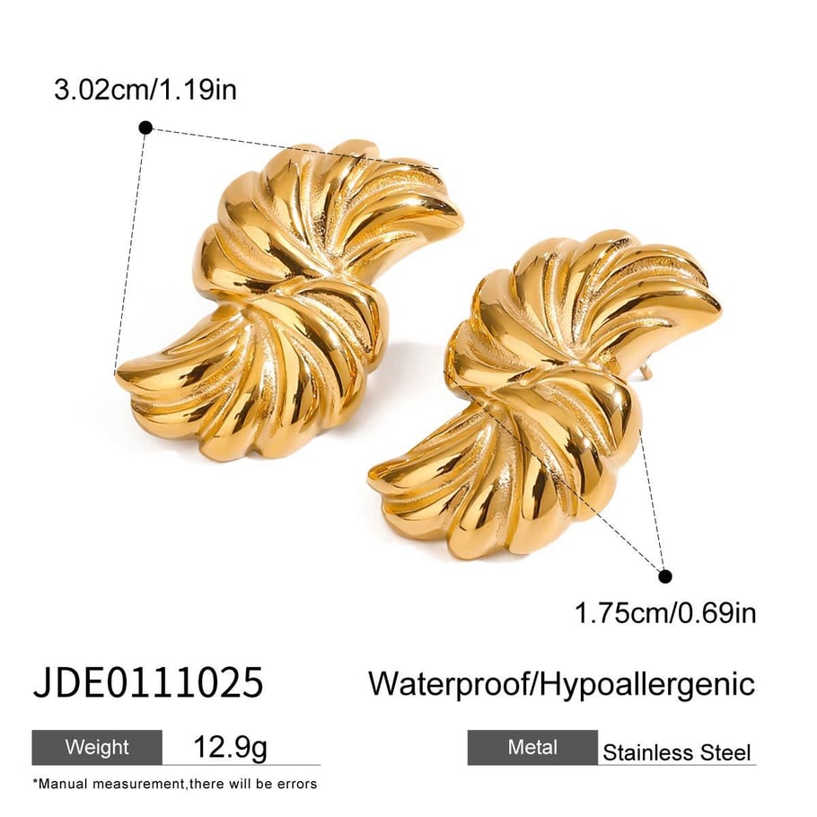1 Pair Classic Series Irregular Streamline Stainless Steel Gold Color Women's Stud Earrings