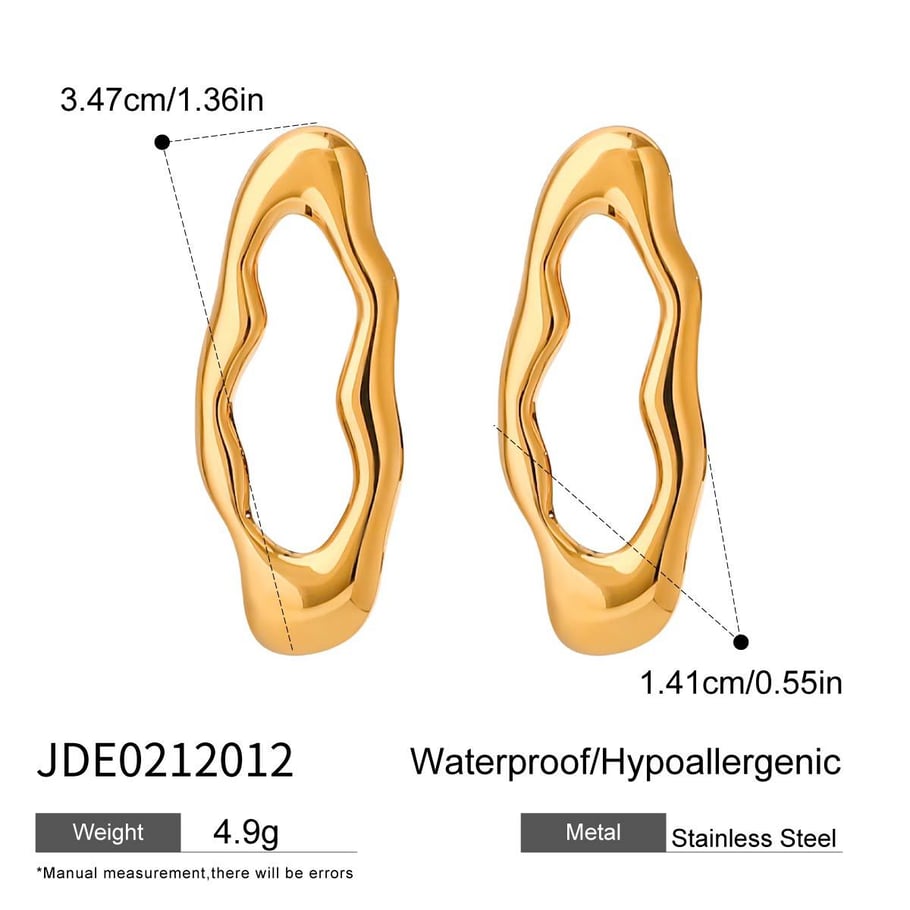 1 pair classic series irregular oval stainless steel gold color women's stud earrings
