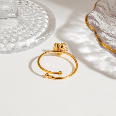 1 Piece Romantic Series Graceful Flower Delicate Stainless Steel Gold Color Women's Adjustable Rings h5 Picture2
