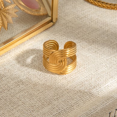 1 Stück Simple Series Ins Style Line Edelstahl Goldfarbene verstellbare Damenringe h5 Bild2