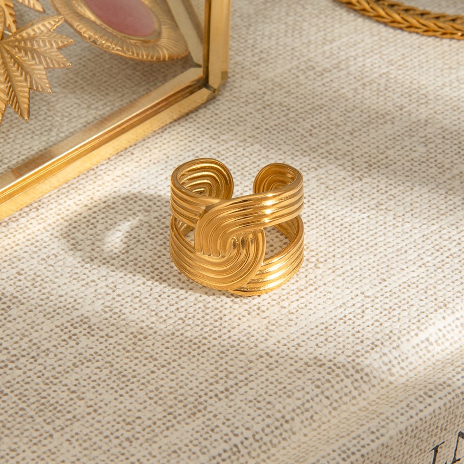 1 Stück Simple Series Ins Style Line Edelstahl Goldfarbene verstellbare Damenringe Bild2