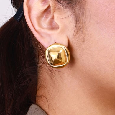 1 Pair Simple Series Modern Quadrilateral & Annular Shape Stainless Steel Gold Color Women's Stud Earrings h5 Picture2