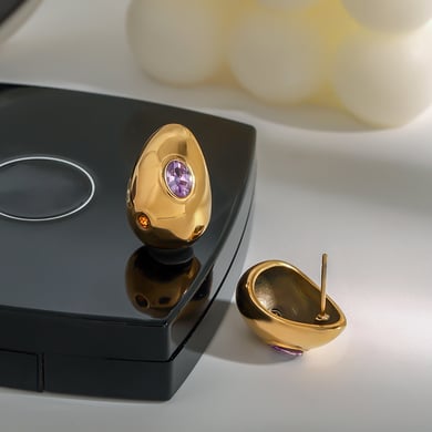 1 par de pendientes de botón de acero inoxidable dorados con forma de gota de Europa y América, serie clásica para mujer h5 Imagen2