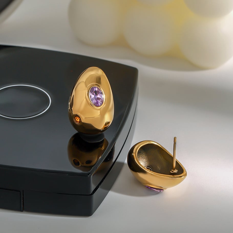 1 par de pendientes de botón de acero inoxidable dorados con forma de gota de Europa y América, serie clásica para mujer Imagen2