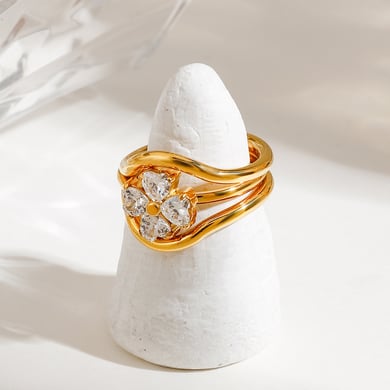 Conjunto de anillos de mujer de acero inoxidable color dorado con diseño de planta de estilo Ins de 1 pieza de lujo h5 Imagen2