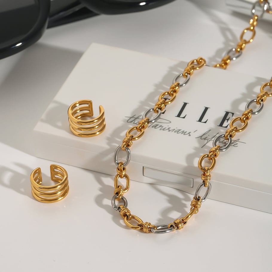 1 Stück Simple Series Europa und Amerika Kette Edelstahl Gold Farbe Damen Kette Halsketten Bild2