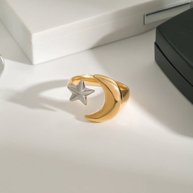 Anillos individuales de acero inoxidable dorados para mujer, serie clásica de Europa y América, de 1 pieza. h5 Imagen2