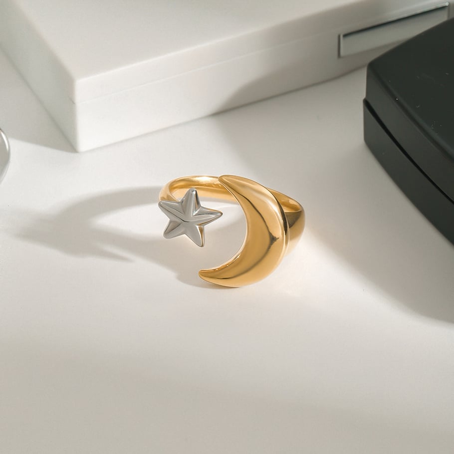 Anillos individuales de acero inoxidable dorados para mujer, serie clásica de Europa y América, de 1 pieza. Imagen2