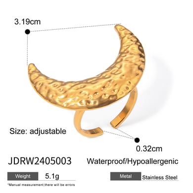 1 Stück Simple Series Classic Moon Edelstahl Goldfarben verstellbare Damenringe h5 