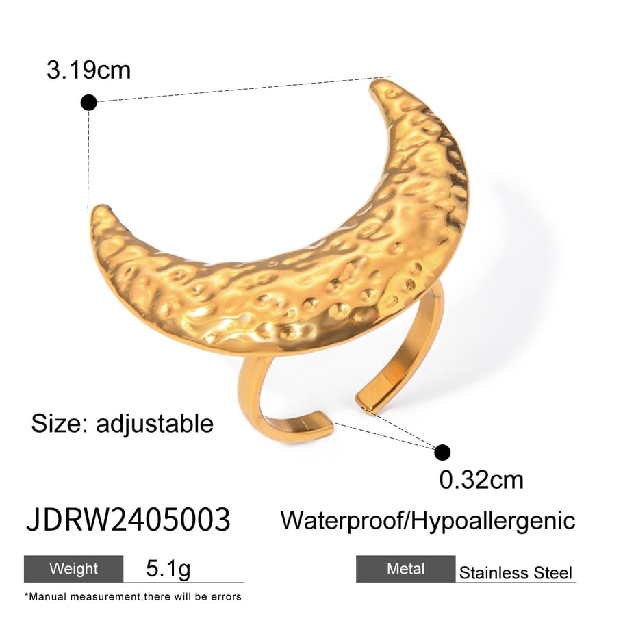 1 Stück Simple Series Classic Moon Edelstahl Goldfarben verstellbare Damenringe 