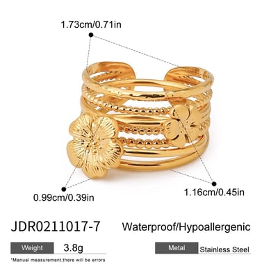 1 pezzo di lusso serie Ins stile fiore in acciaio inossidabile color oro anello da donna set h5 