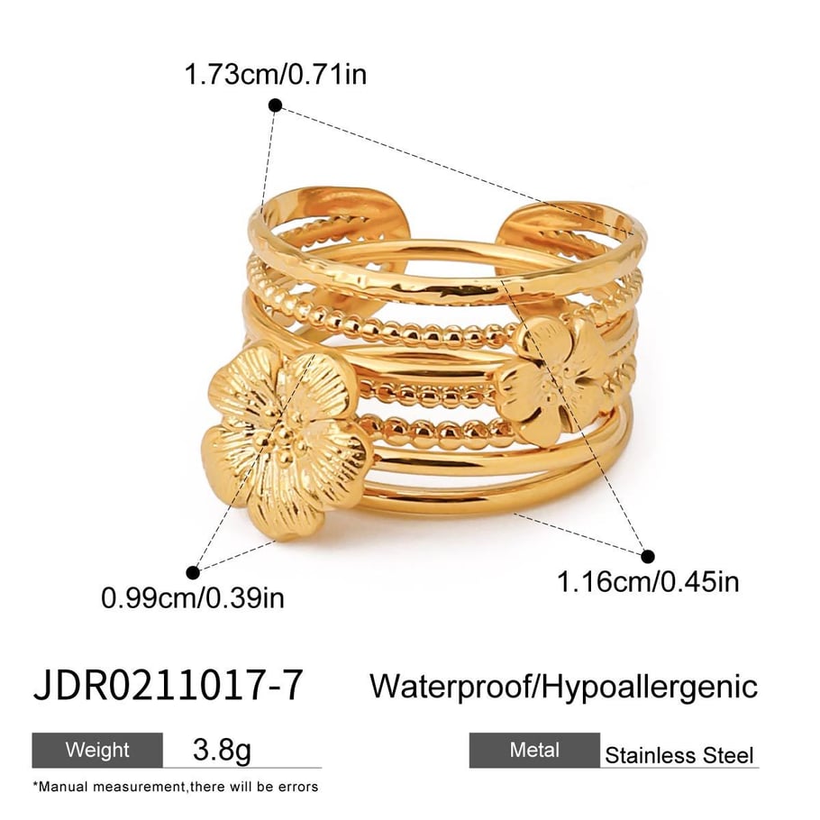 1 pezzo di lusso serie Ins stile fiore in acciaio inossidabile color oro anello da donna set 