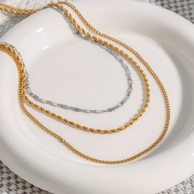 1 Stück Simple Series Europa und Amerika Linie Edelstahl Gold Farbe Damen Layered Halsketten h5 Bild2