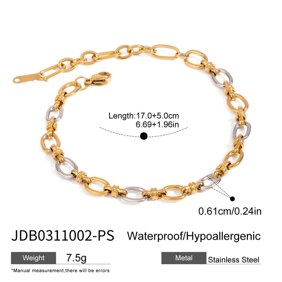 1 Piece Simple Series Streamline Round Stainless Steel Gold & Silver Color Women's Chain Bracelets 