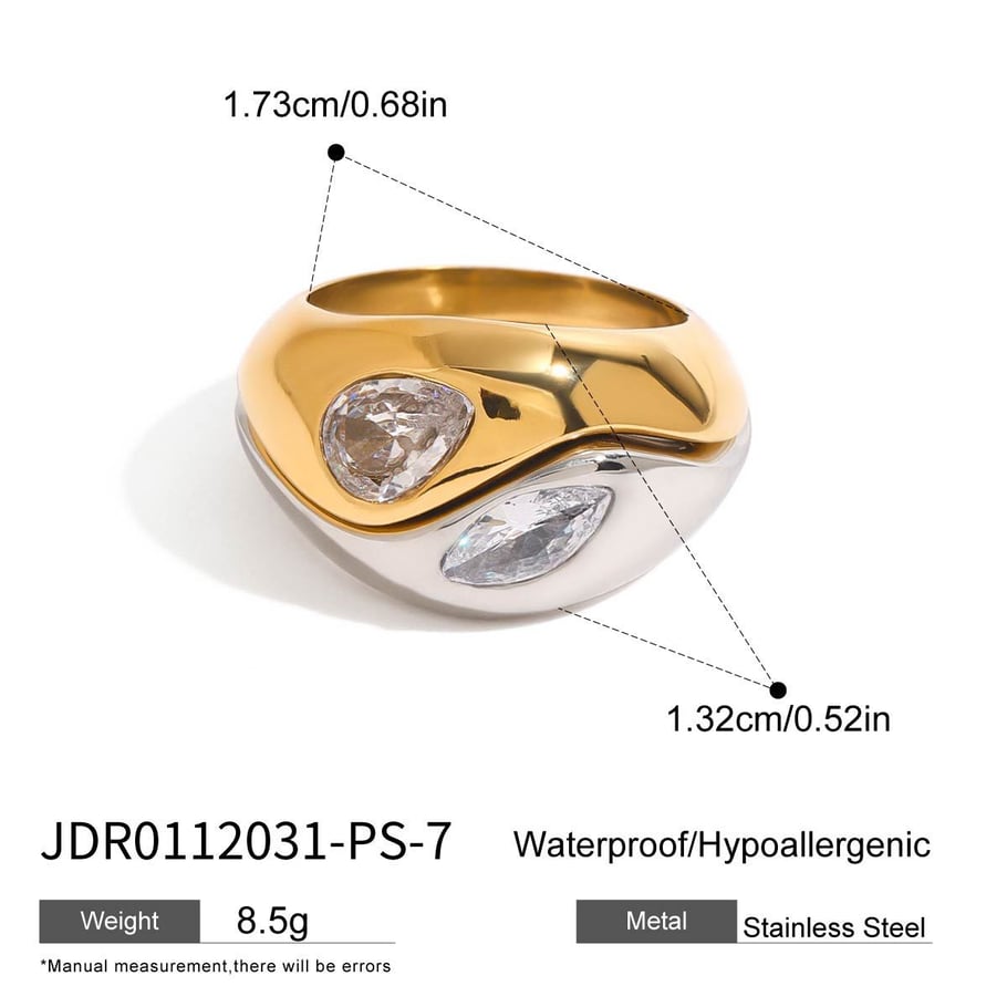Conjunto de 1 anillo de lujo de acero inoxidable con diseño retro francés y gotas en color dorado para mujer. 