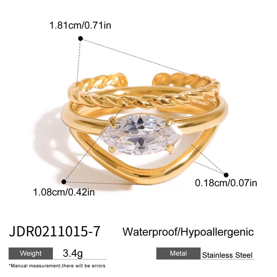 Conjunto de anillos de mujer de acero inoxidable ovalado, color dorado, serie lujosa, estilo Ins, 1 pieza 
