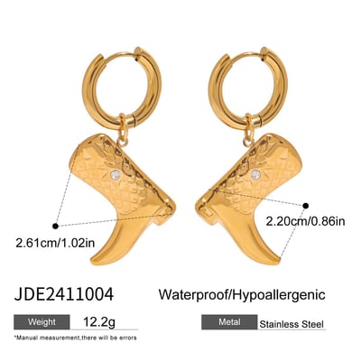 1 Pair Ethnic Series Fashionable Boots Solid Color Stainless Steel Gold Color Women's Drop Earrings h5 