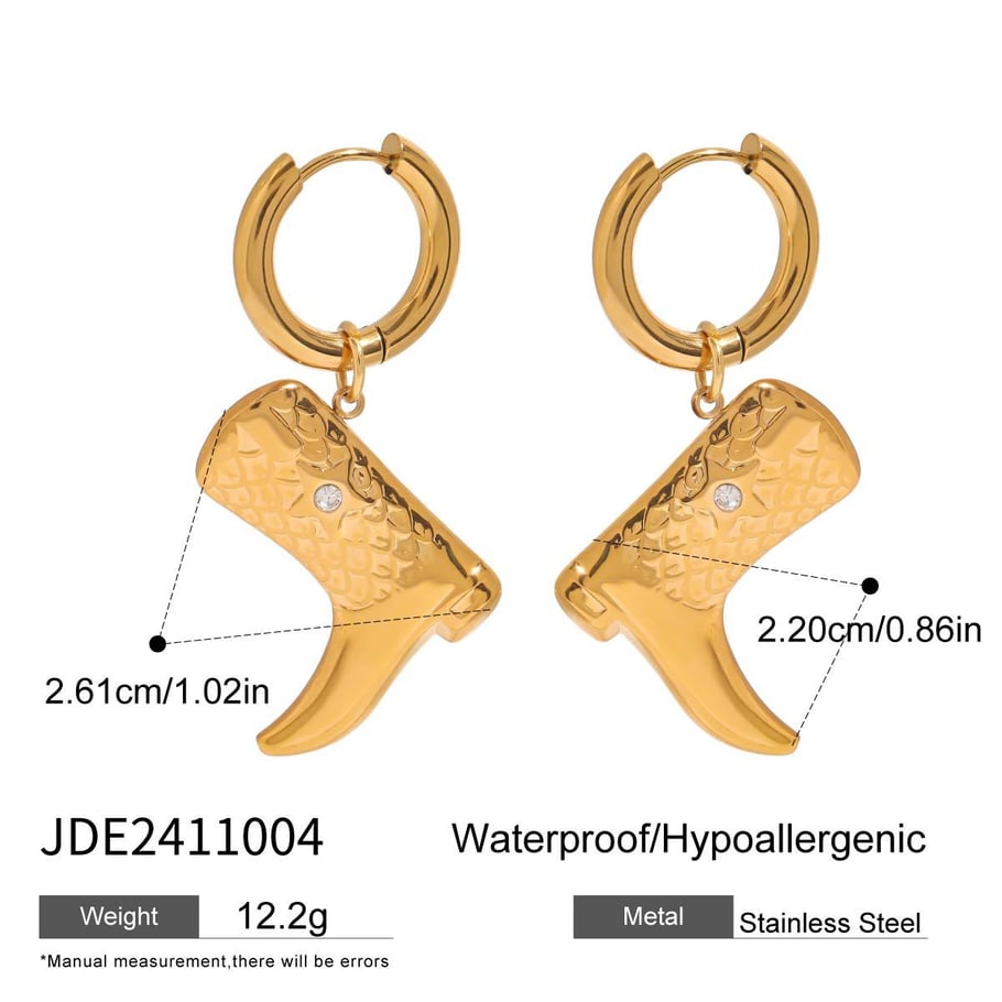 1 Pair Ethnic Series Fashionable Boots Solid Color Stainless Steel Gold Color Women's Drop Earrings 