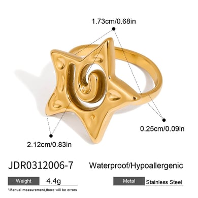 1 Piece Designable Series Retro Pentagram Shape Openwork Craft Stainless Steel Gold Color Women's Single Rings h5 