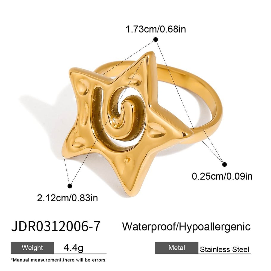1 Piece Designable Series Retro Pentagram Shape Openwork Craft Stainless Steel Gold Color Women's Single Rings 