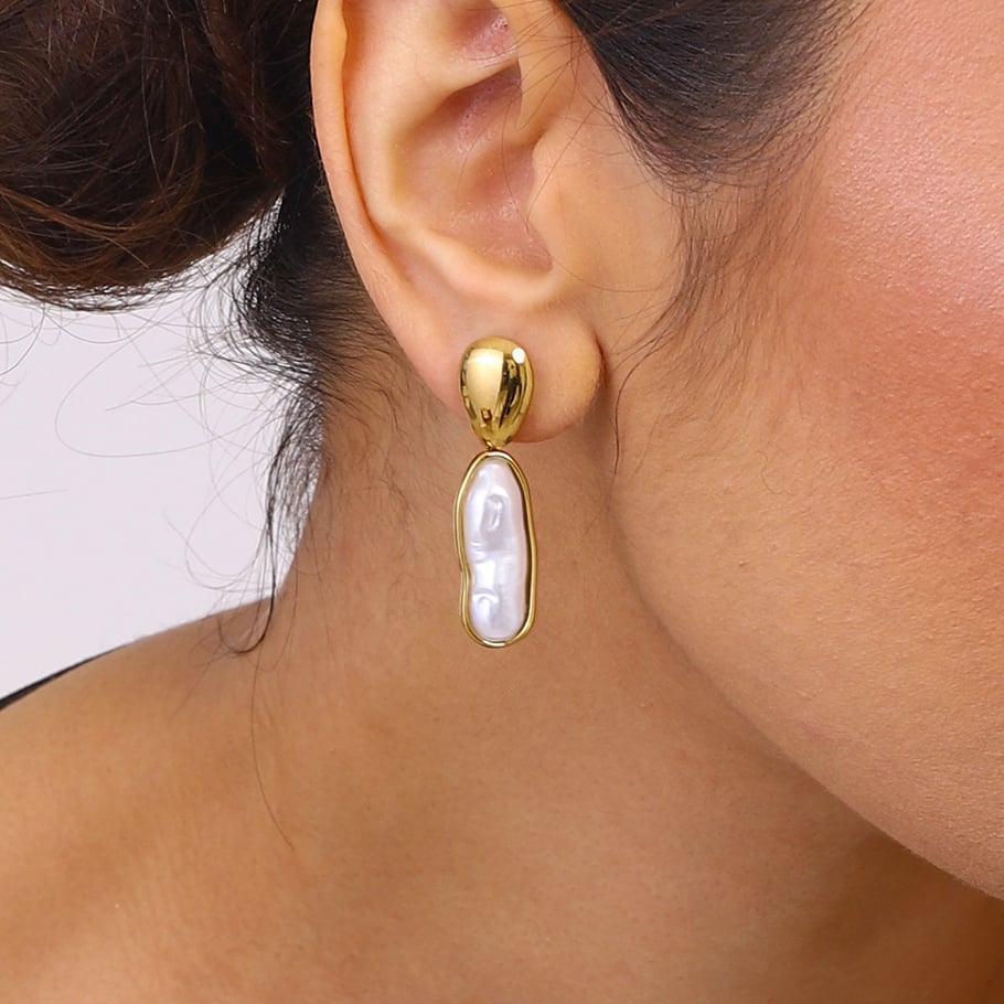 1 Pair Classic Series Irregular Oval Shape Stainless Steel Gold Color Women's Drop Earrings Picture2