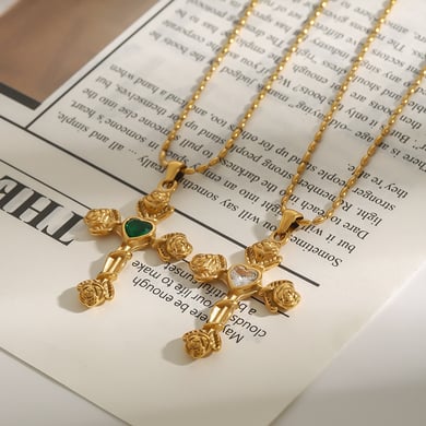 1 Stück Luxuriöse Serie Europa und Amerika Kreuz Edelstahl Gold Farbe Damen Anhänger Halsketten h5 Bild2