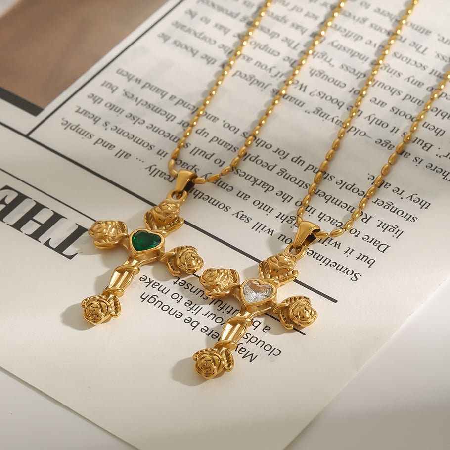 1 Stück Luxuriöse Serie Europa und Amerika Kreuz Edelstahl Gold Farbe Damen Anhänger Halsketten Bild2