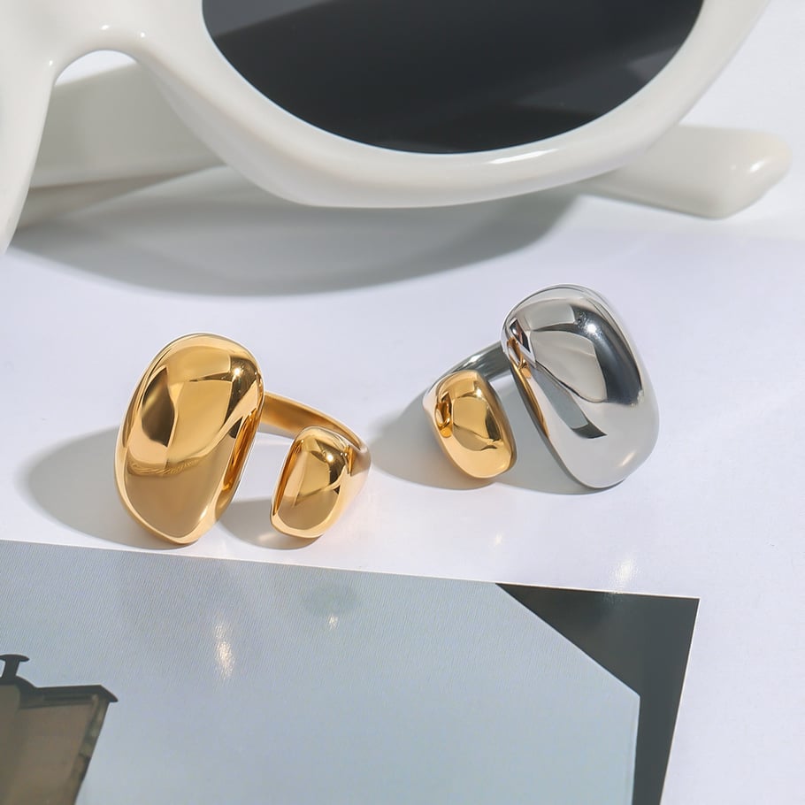 Anillos individuales de acero inoxidable irregulares de color dorado para mujer, serie simple de Europa y América, 1 pieza Imagen2