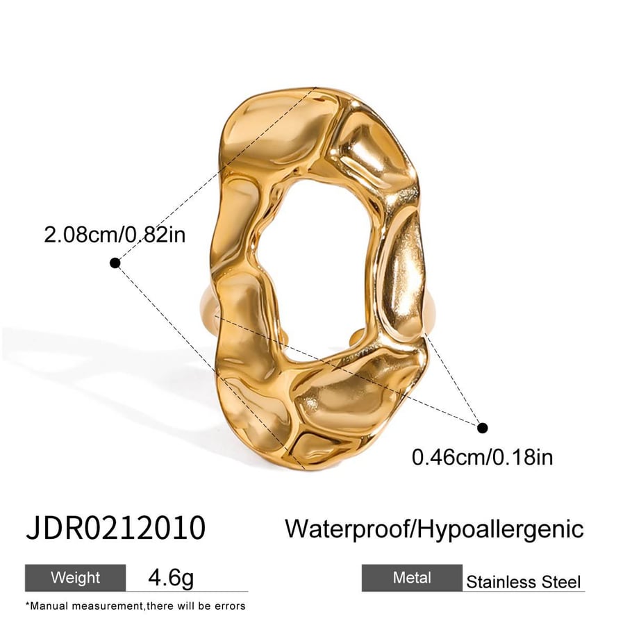 Anillos ajustables para mujer de acero inoxidable dorado con diseño de martillo, serie clásica, 1 pieza 