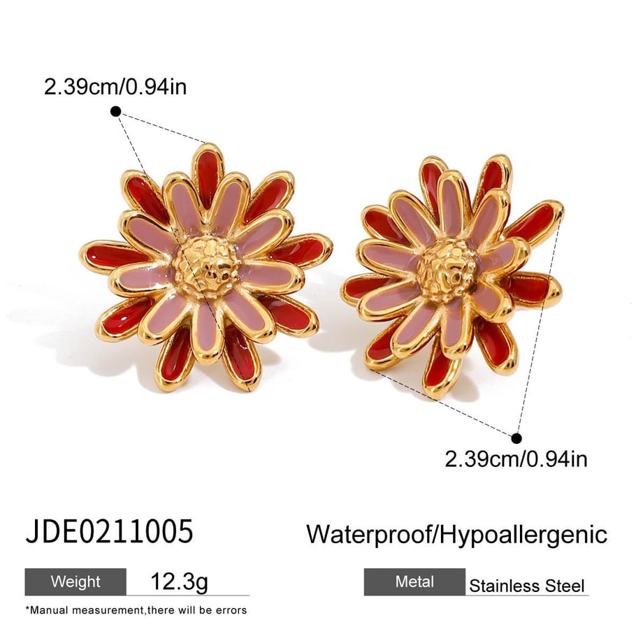 1 par de lujosos pendientes de botón de acero inoxidable dorados con diseño de margaritas para mujer. 