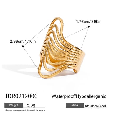 Anillos ajustables para mujer de acero inoxidable color dorado, serie simple, estilo Ins, 1 pieza h5 