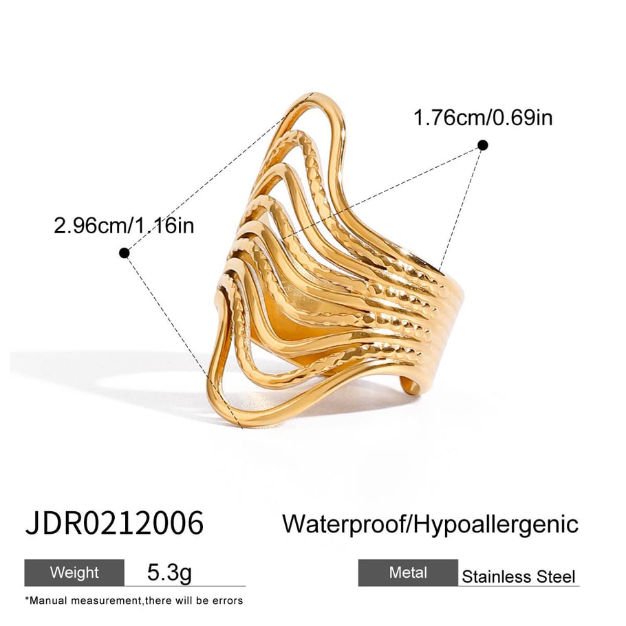 Anillos ajustables para mujer de acero inoxidable color dorado, serie simple, estilo Ins, 1 pieza 