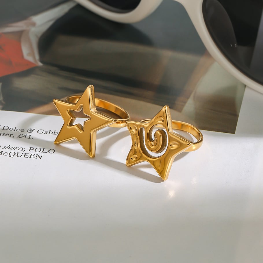 1 Piece Designable Series Retro Pentagram Shape Openwork Craft Stainless Steel Gold Color Women's Single Rings Picture2