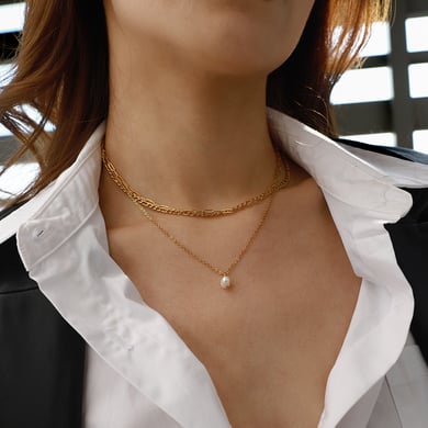 Collares en capas de acero inoxidable multicapa de color dorado para mujer, estilo Ins, serie simple, 1 pieza h5 Imagen2