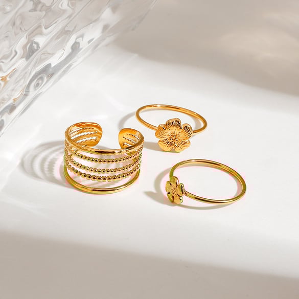 1 pezzo di lusso serie chic ins stile fiori in acciaio inossidabile color oro anello da donna set