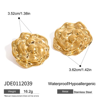 1 Pair Romantic Series Gorgeous Flowers Stainless Steel Gold Color Women's Stud Earrings h5 