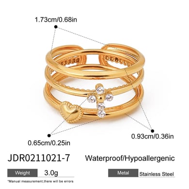 Conjunto de anillos de mujer de acero inoxidable dorado con diseño de cruz de estilo Ins de 1 pieza de lujo h5 