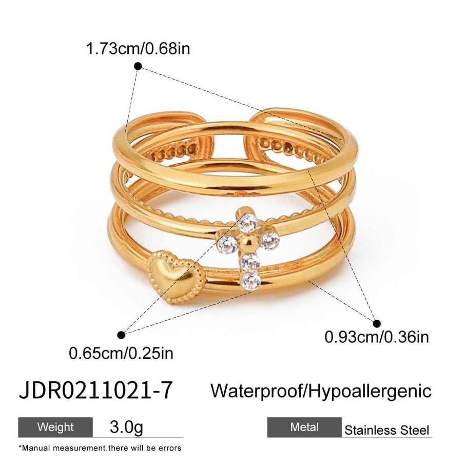 Conjunto de anillos de mujer de acero inoxidable dorado con diseño de cruz de estilo Ins de 1 pieza de lujo 