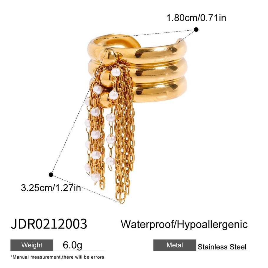 1 Piece Classic Series Designsble Tassel Stainless Steel Gold Color Women's Single Rings 