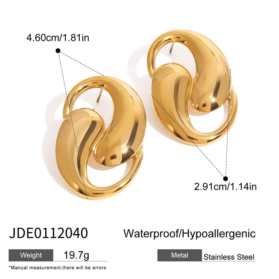 1 par de pendientes de botón de acero inoxidable en color dorado con diseño original de serie simple para mujer 