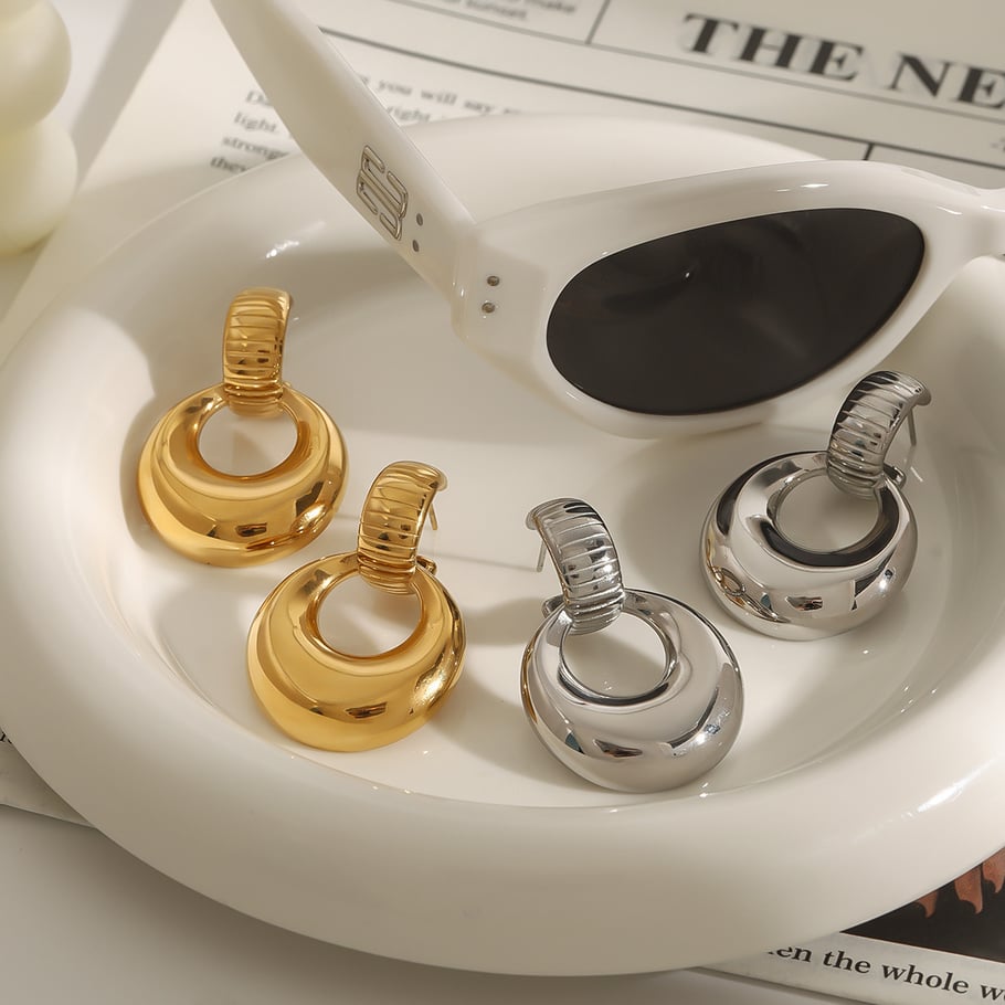 1 Pair Modern Series Daily Annular Shape Stainless Steel Gold Color Women's Drop Earrings Picture2