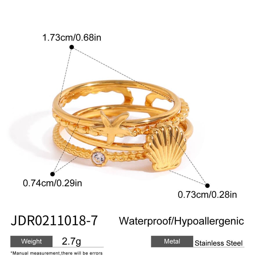 Conjunto de anillos de acero inoxidable color dorado para mujer, serie romántica, estilo tortuga, 1 pieza 