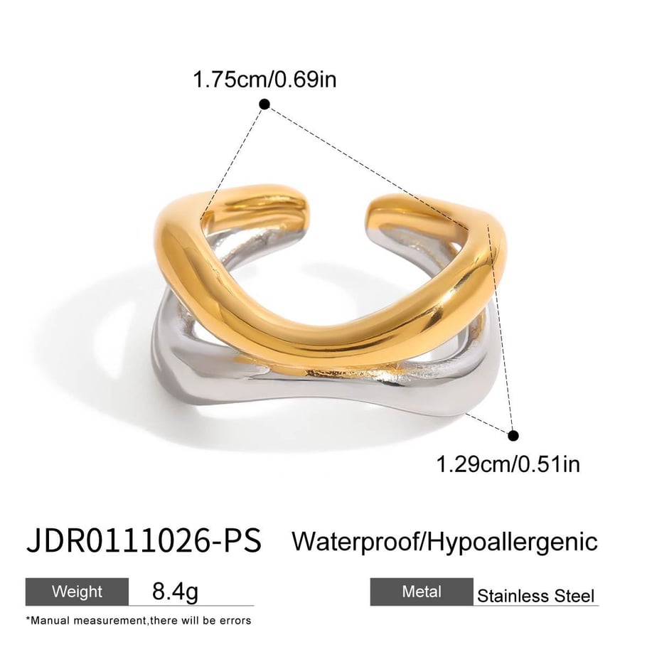 Anillos ajustables de acero inoxidable dorados para mujer, serie simple, Europa y América, 1 pieza 