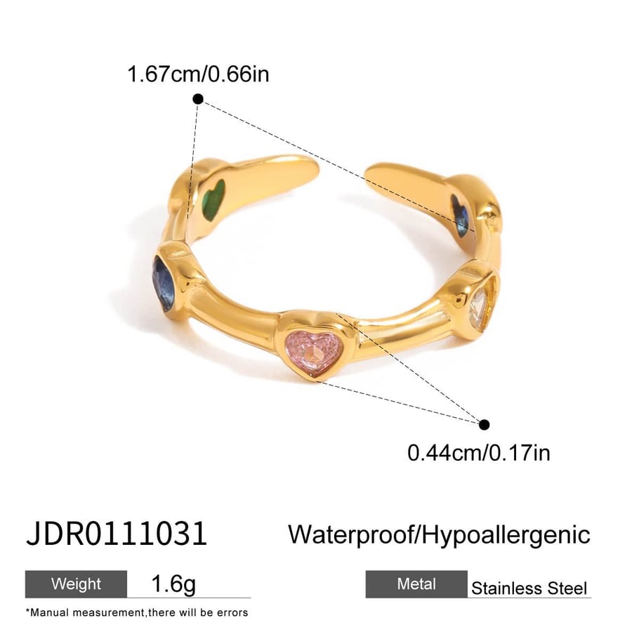 Anillos individuales de acero inoxidable dorados para mujer, serie romántica de Europa y América, con forma de corazón y amor. 