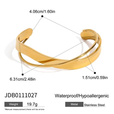 1 Piece Fascinating Series Solid Overlap Line Stainless Steel Gold Color Women's Bangles h5 