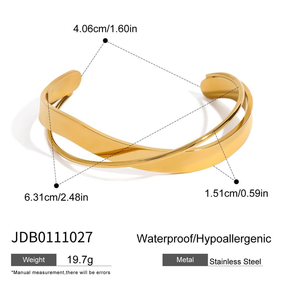 1 Piece Fascinating Series Solid Overlap Line Stainless Steel Gold Color Women's Bangles 