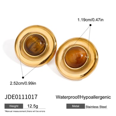 1 Paar Klassische Serie Europa und Amerika Viereck Edelstahl Gold Farbe Naturstein Damen Ohrstecker h5 
