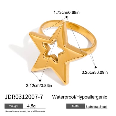 1 Stück Simple Series Französisches Retro-Pentagramm Edelstahl Goldfarben Damen Einzelringe h5 