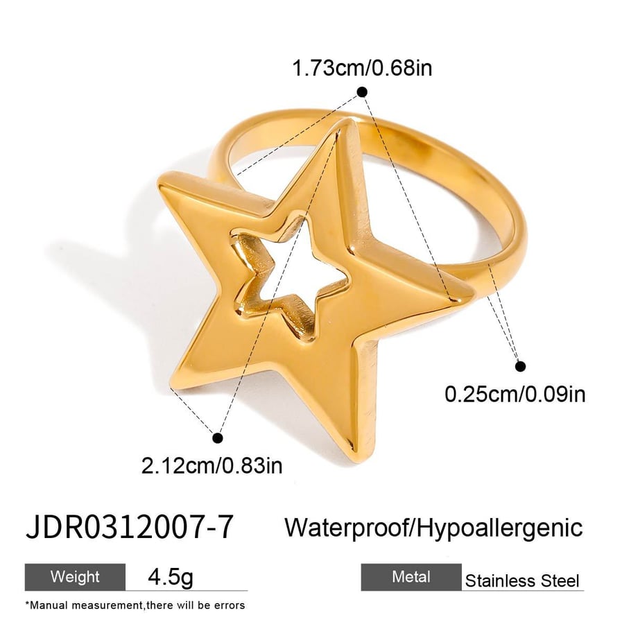 1 Stück Simple Series Französisches Retro-Pentagramm Edelstahl Goldfarben Damen Einzelringe 