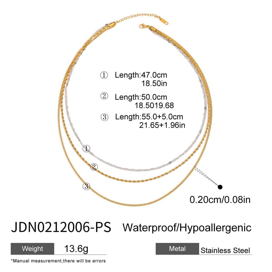 1 Piece Modern Series Line Stainless Steel Gold & Silver Color Women's Layered Necklaces